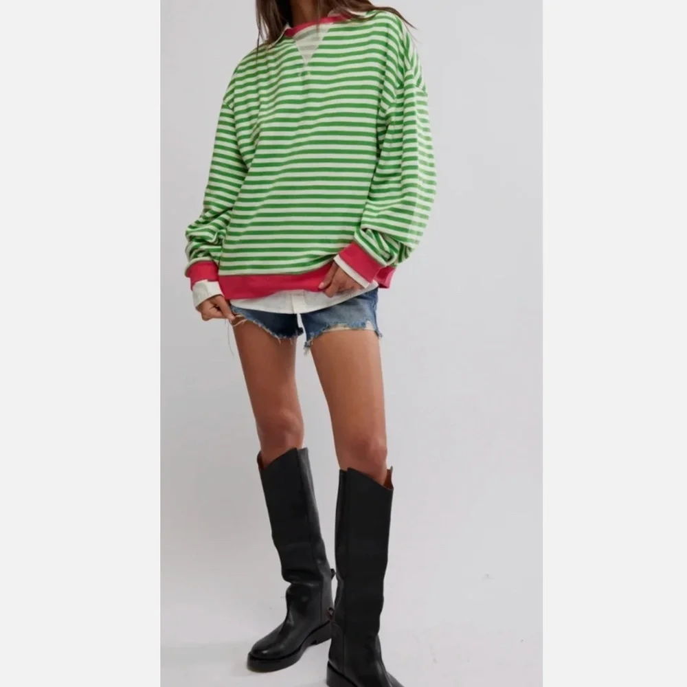 NWT Free People We The Free Classic Striped Oversized Crewneck - Picture 8 of 12